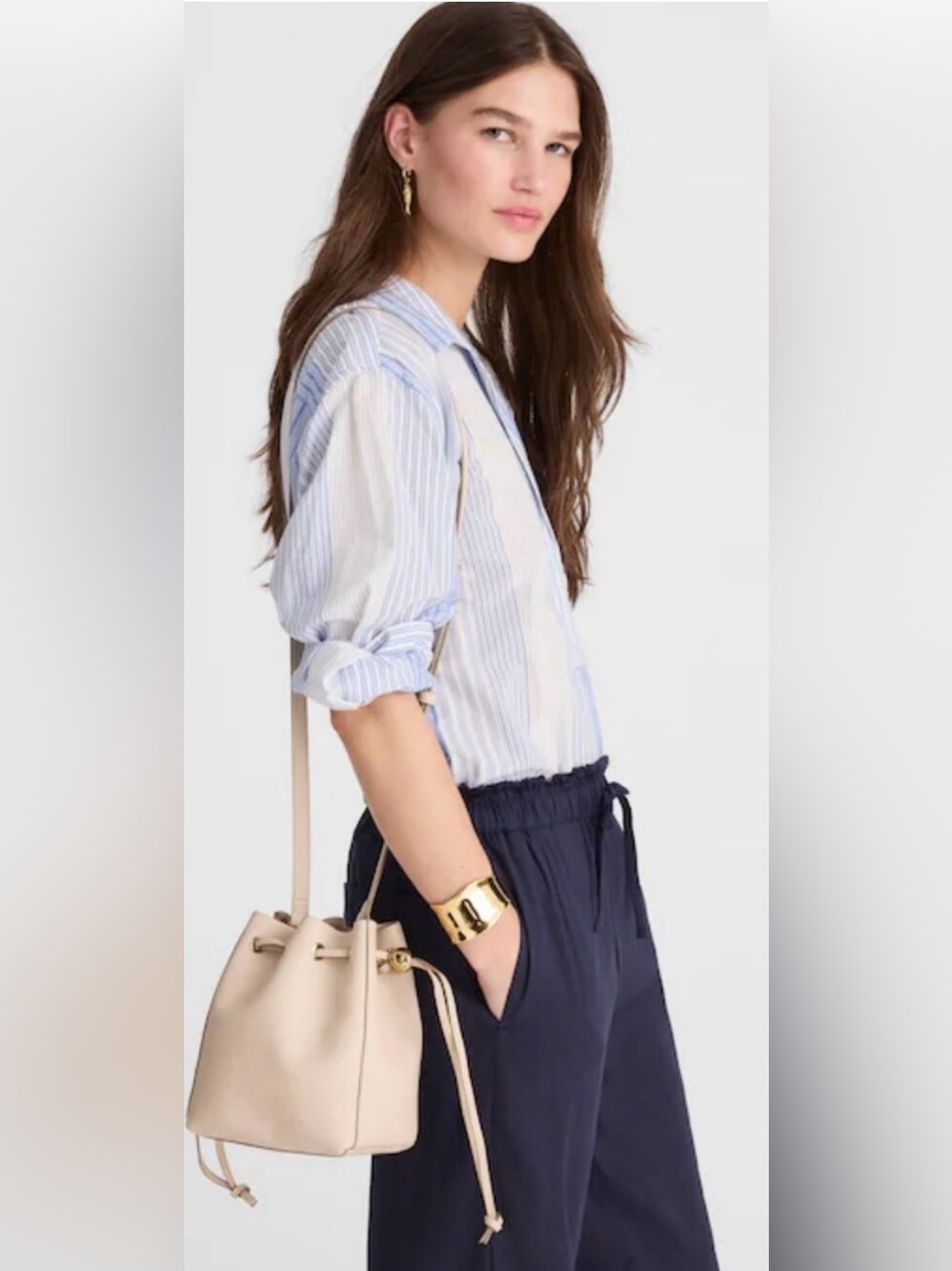Madewell Leather The Small Drawstring Transport Crossbody Bag Beige/Light Grey